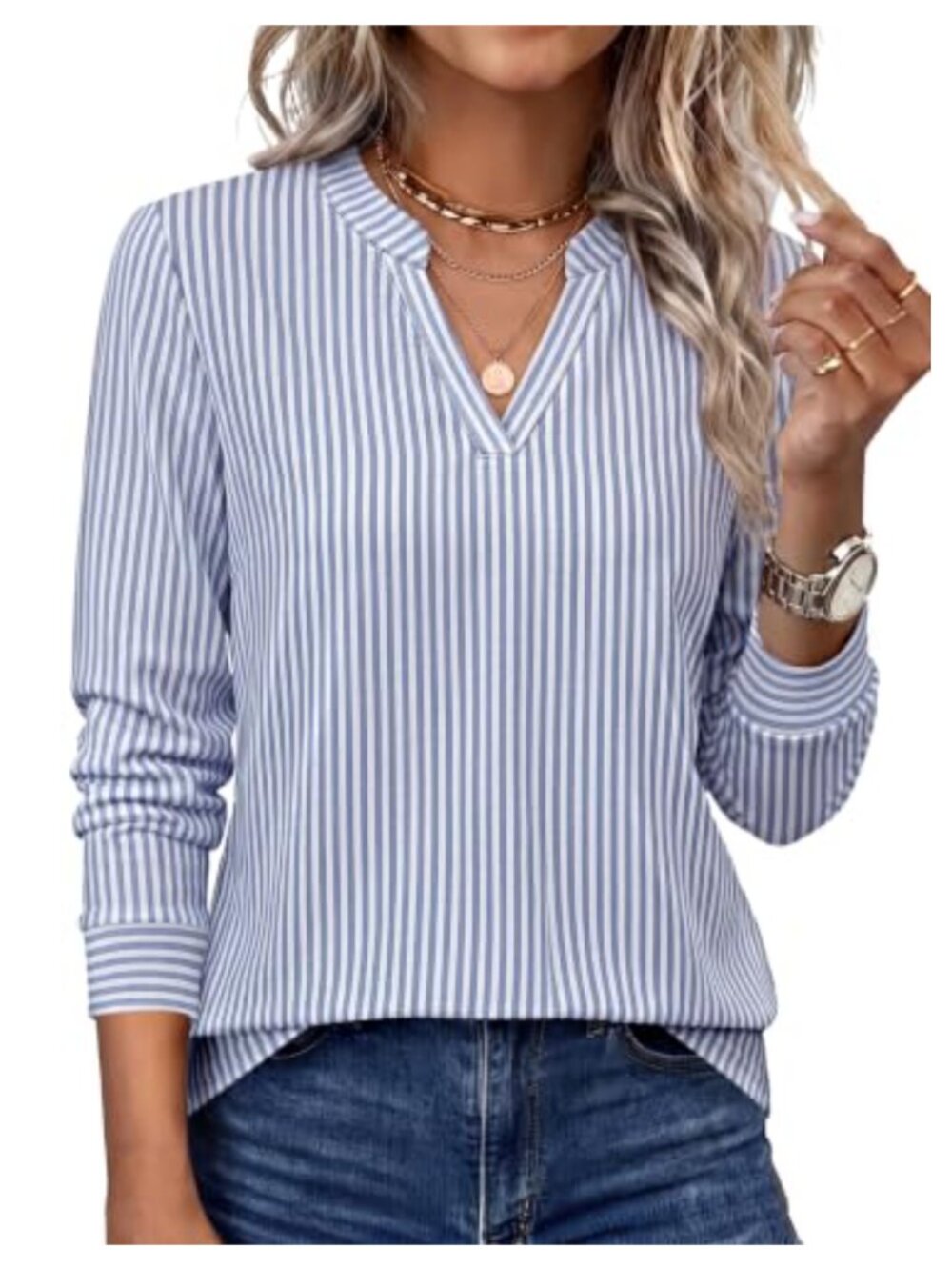 Womens V Neck Long Sleeve Blouse Business Casual Pullover Top Fall